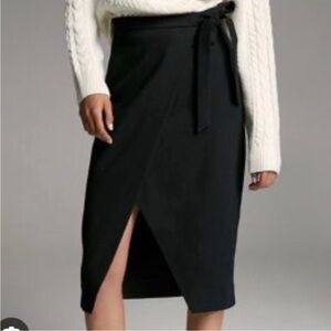 Babaton Aritzia Pelli Faux-Wrap Midi Pencil Skirt Black 4